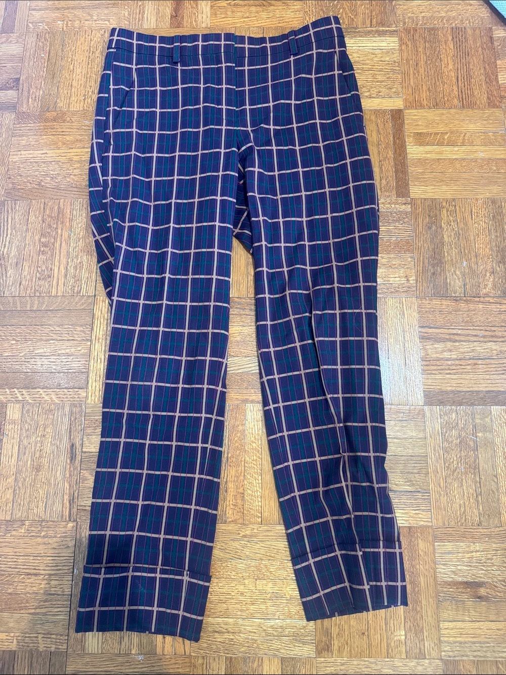 Theory eggplant  Plaid Trousers with cream Grid